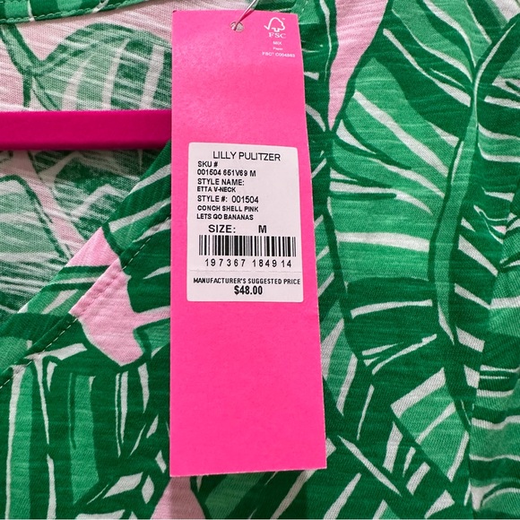 NWT Lilly Pulitzer Etta V neck top Conch Shell Pink Let’s Go Bananas Medium - Picture 4 of 8